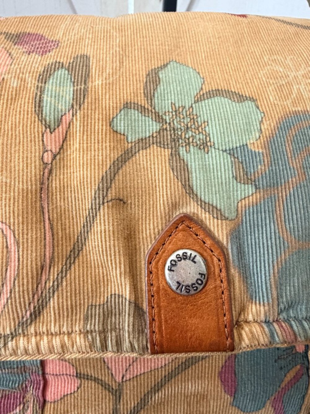 Fossil Floral Corduroy Messenger Crossbody Bag Boho Y2K Charm Purse - Picture 13 of 13